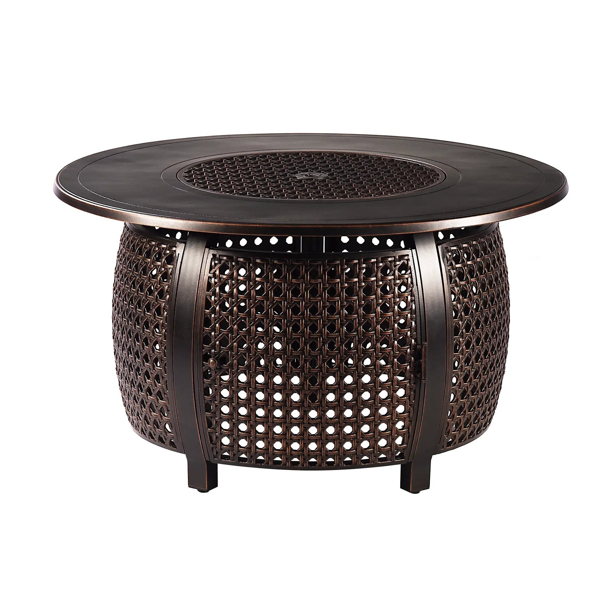 Aluminum 44-in Round Patio Fire Table Set with Swivel Rocking Chairs by Sharicks