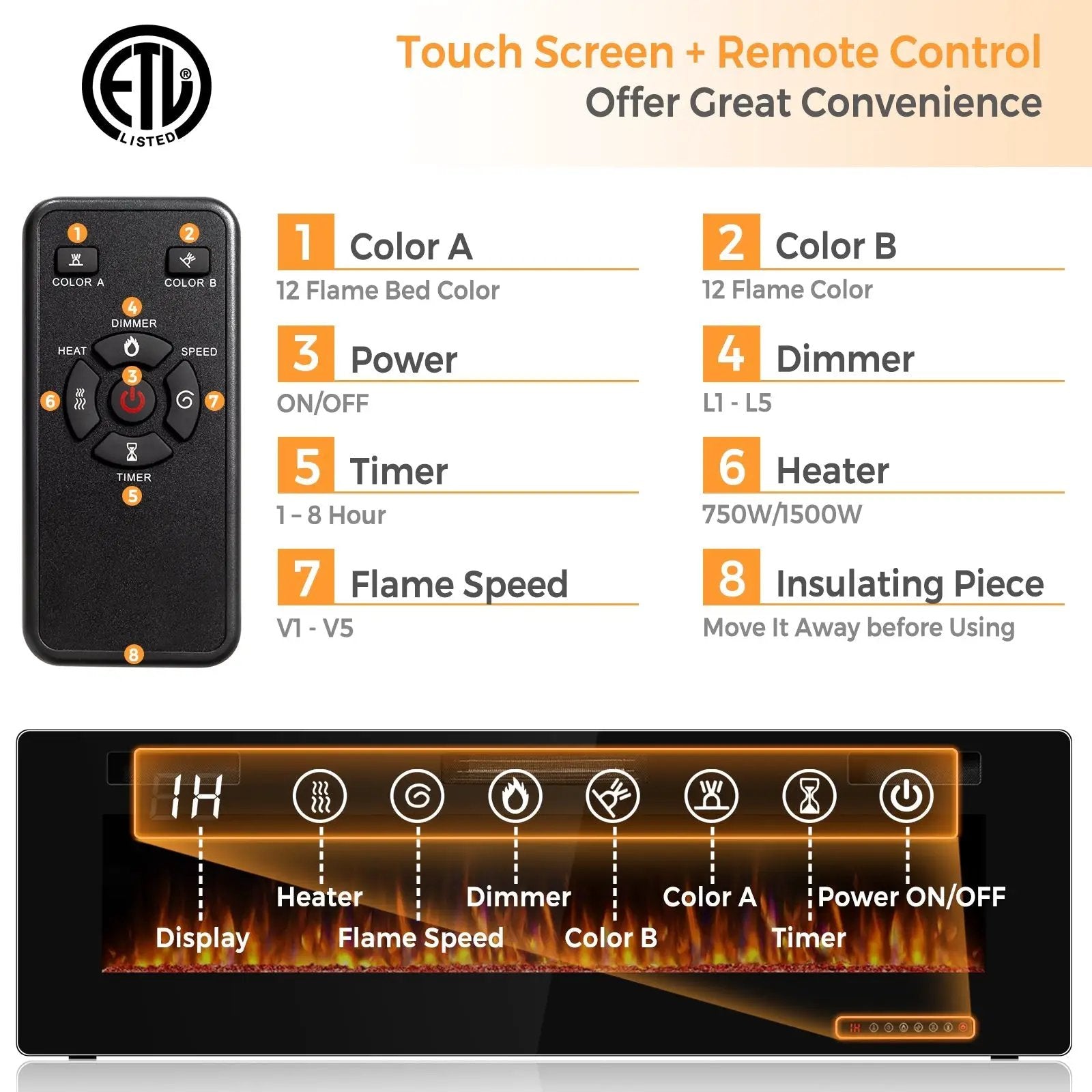 60 Inch Ultra Thin Electric Fireplace with 2 Heat Settings by DirectDeals