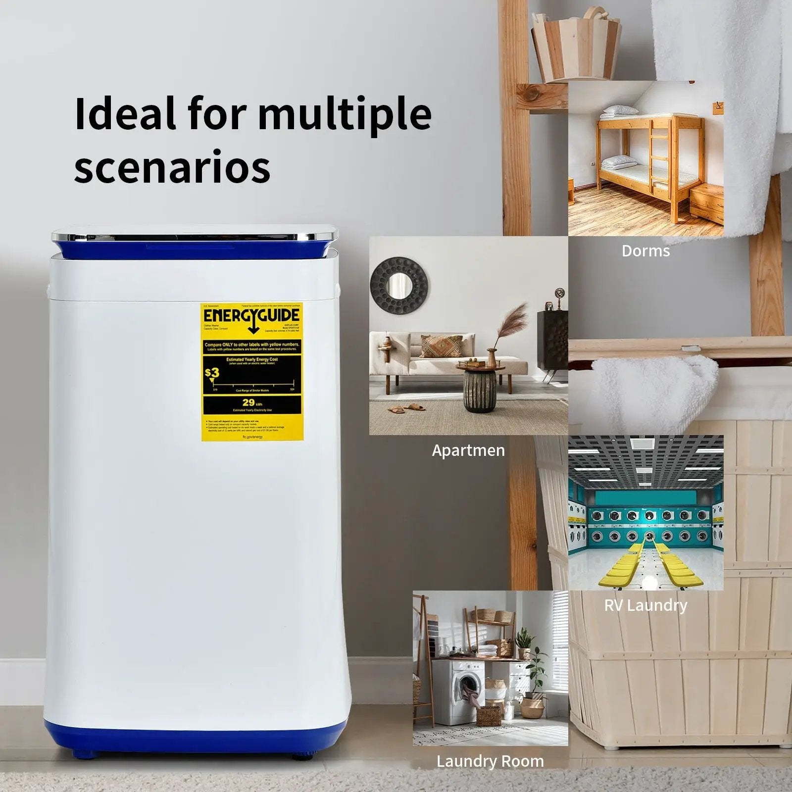 7.7 lbs Compact Full Automatic Washing Machine with Heating Function Pump by DirectDeals