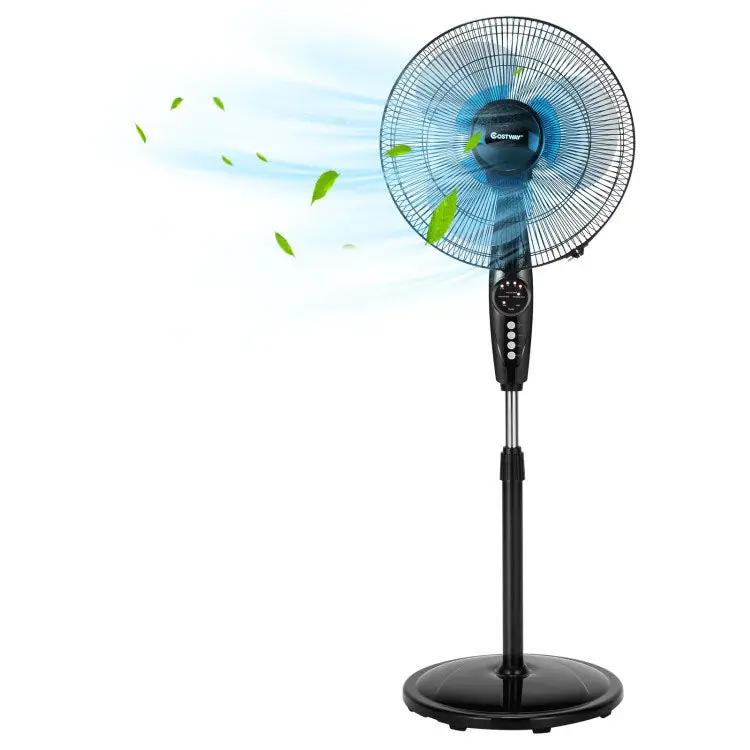 16 Inches Adjustable Height Fan with Quiet Oscillating Stand for Home and Office by DirectDeals