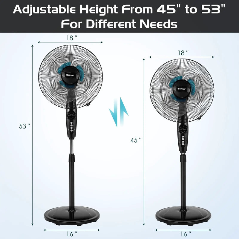 16 Inches Adjustable Height Fan with Quiet Oscillating Stand for Home and Office by DirectDeals