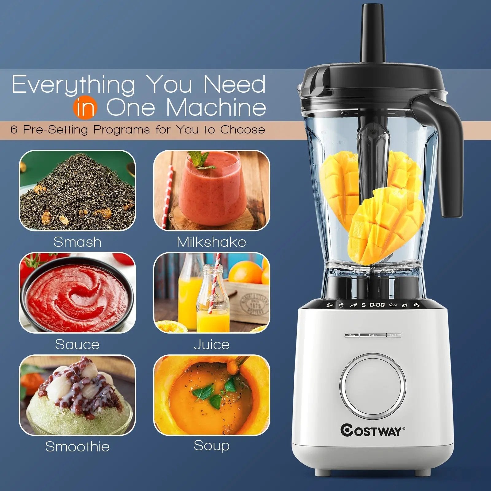 1500W Countertop Smoothies Blender with 10 Speed and 6 Pre-Setting Programs by DirectDeals