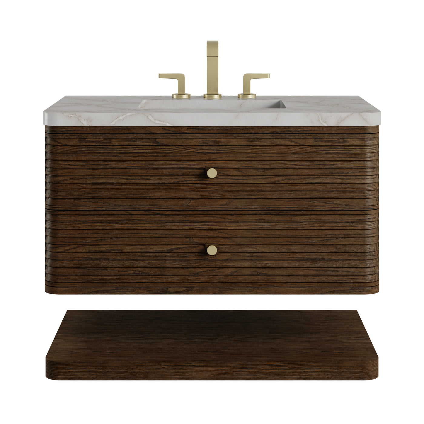 James Martin Allamari 36" Floating Single Bathroom Vanity, Sable with Victorian Silver countertop
