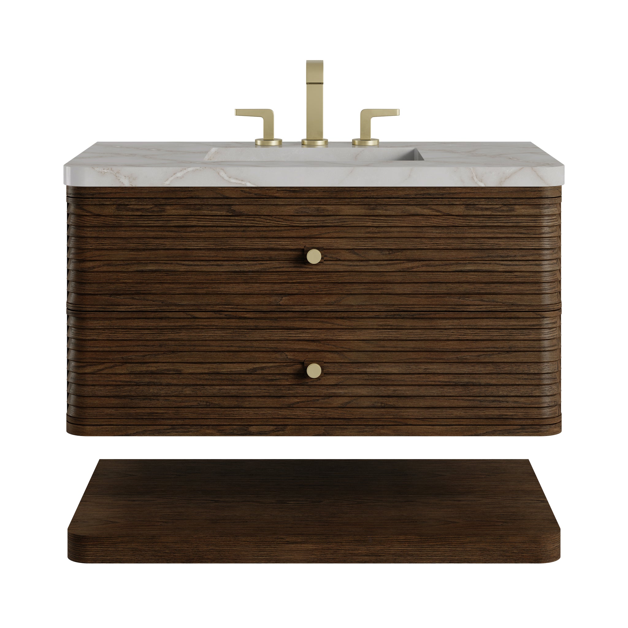 James Martin Allamari 36" Floating Single Bathroom Vanity, Sable with Victorian Silver countertop