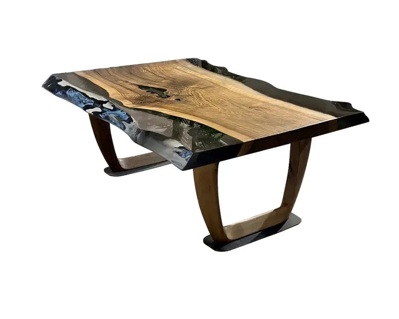 Epoxy Live Edge Coffee Table with Wooden U Leg by Gizz