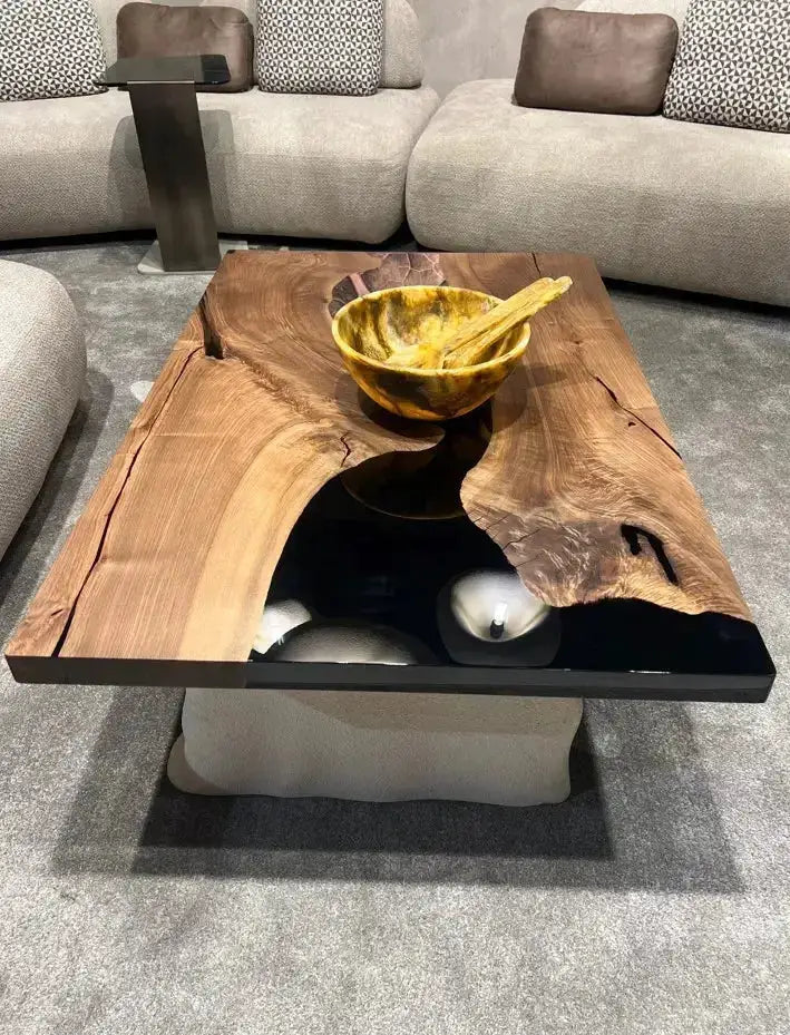 Epoxy-Resin Walnut Coffee Table With Stone Looking Legs, photo 7 of 7