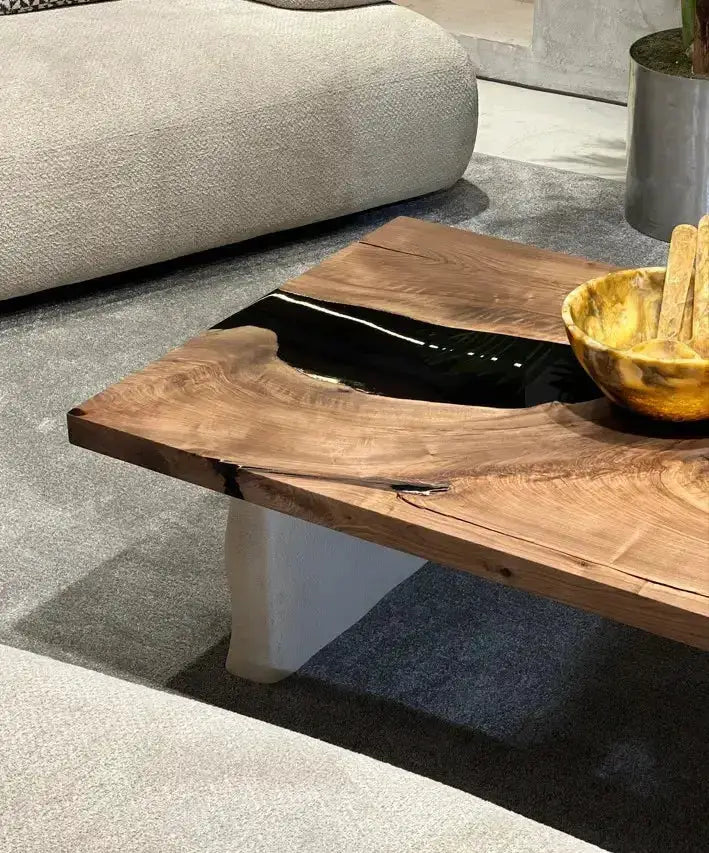 Epoxy-Resin Walnut Coffee Table With Stone Looking Legs, photo 5 of 7