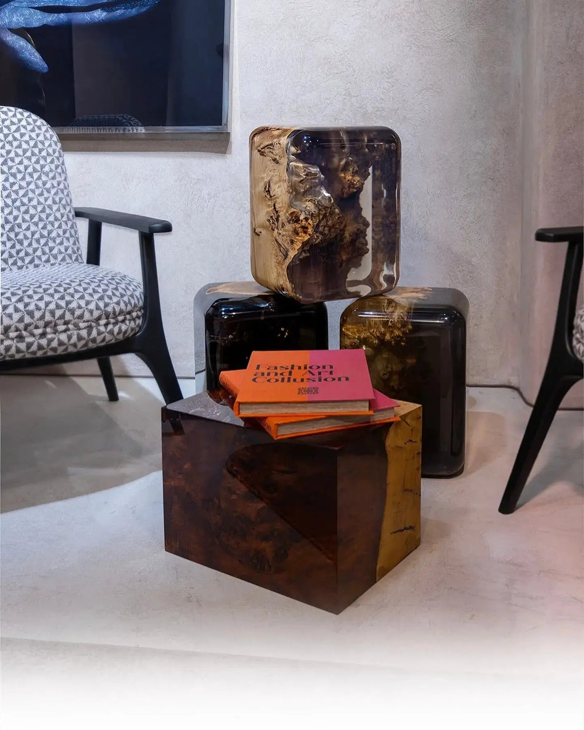 Resin Cube Side Table, Epoxy Wood Stool, Cube Accent Table, photo 4 of 16