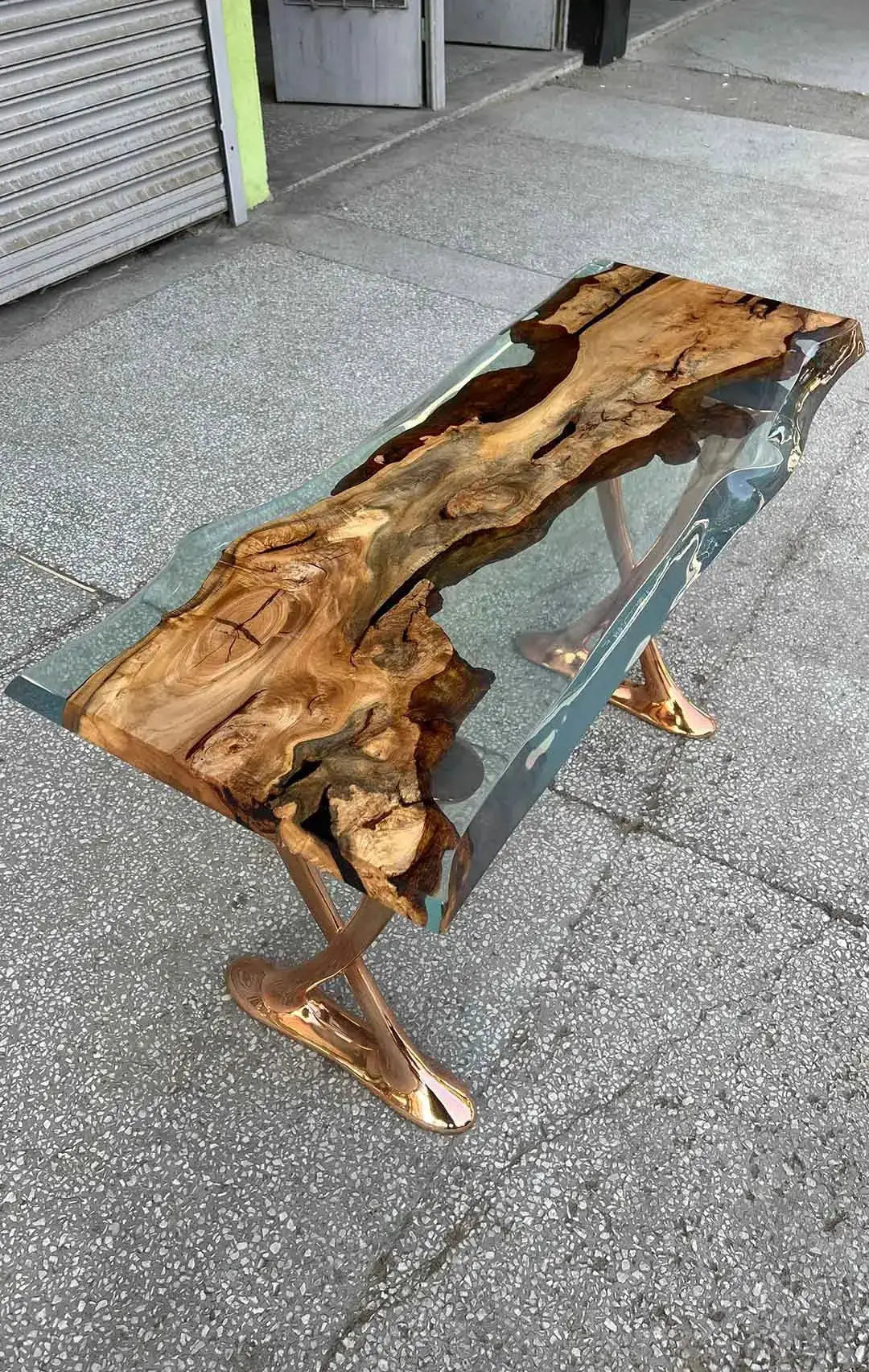 Resin Live Edge Console Table Made of Linden Wood - Foyer Table- Entryway Table by Gizz