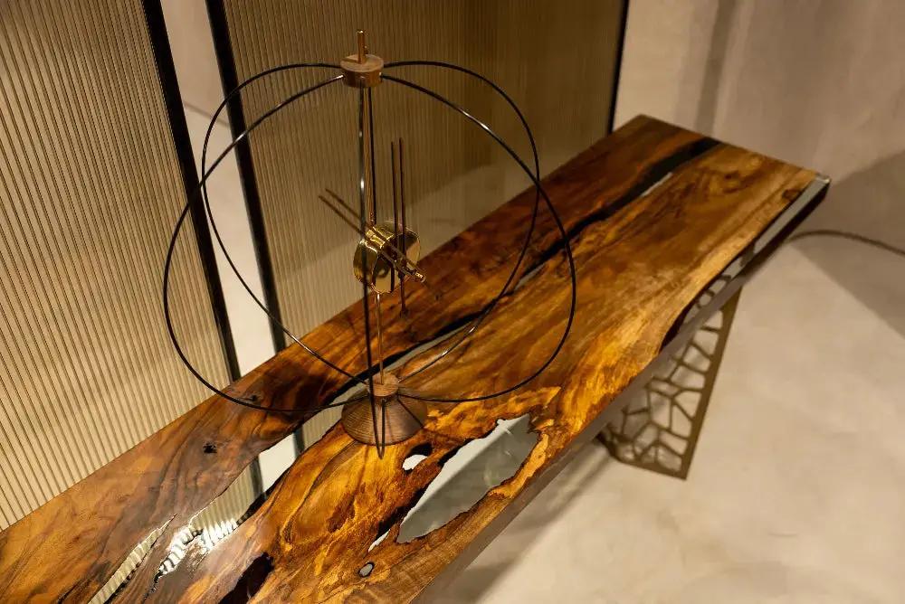 Walnut wood and resin sofa & entry table | Voronoi collection, photo 9 of 10