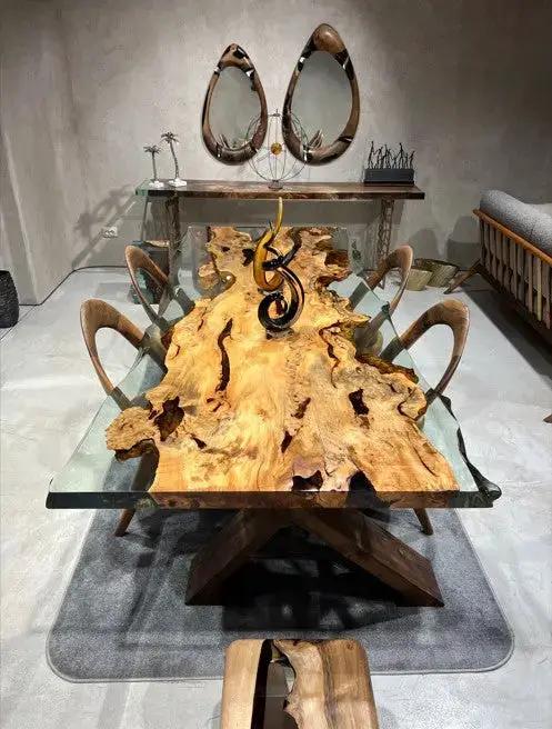 Solid Linden Wood Natural Look Epoxy Resin Side Dining Table, photo 5 of 9