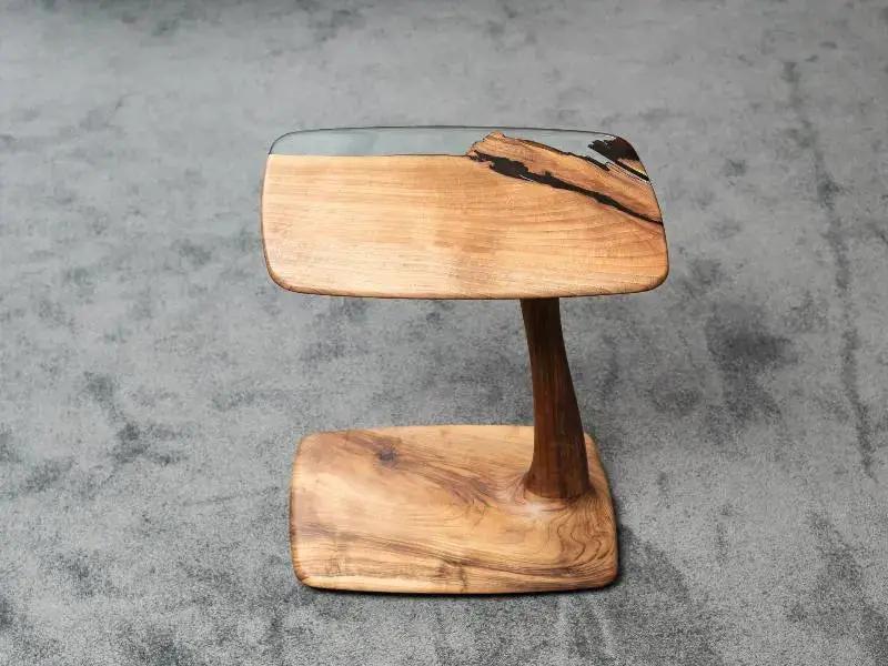 C-Shaped Walnut & Resin End Table with Wheels by Gizz