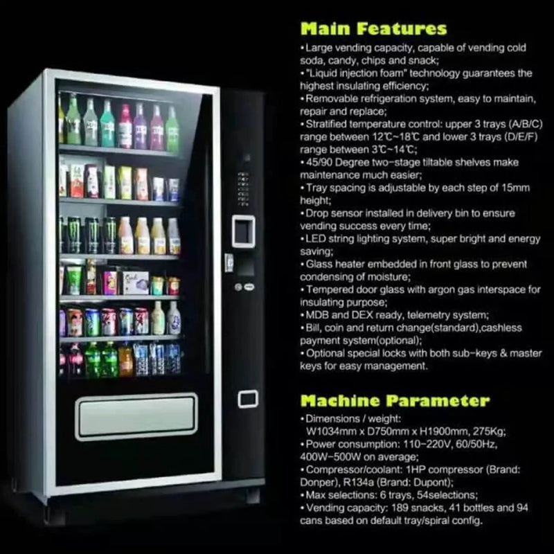 Epx Large 6FT Snacks And Drinks Combo Vending Machine With Dual Zone Refrigeration And Bill Acceptor [EP-G654] (SAK47539) by SAKSBY WHOLESALE
