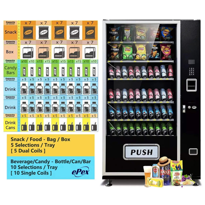 Epx Extra Large 6FT Snacks And Drinks Combo Vending Machine With Dual Zone Refrigeration And Bill Acceptor [EP-G660] (SAK12960) by SAKSBY WHOLESALE
