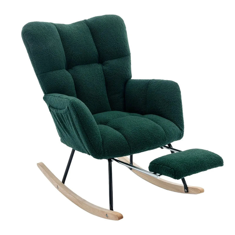 Ergonomic Teddy Fabric Rocking Chair with Footstool - Hardwood Frame Glider Chair with Plush Cushioning, Manual Rocker for Indoor Use, Easy-Clean Spot Clean Design, Ideal for , Living Room, Bedroom - Perfect for Mum & Adults by House Of Avana