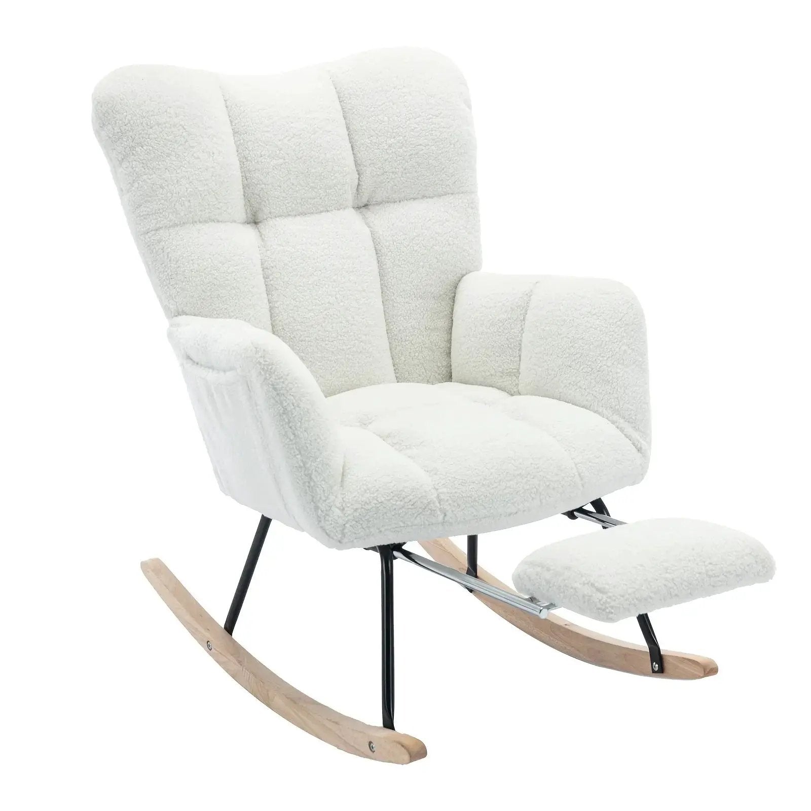 Ergonomic Teddy Fabric Rocking Chair with Footstool - Hardwood Frame Glider Chair with Plush Cushioning, Manual Rocker for Indoor Use, Easy-Clean Spot Clean Design, Ideal for , Living Room, Bedroom - Perfect for Mum & Adults by House Of Avana