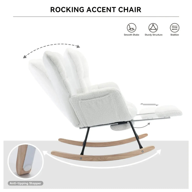 Ergonomic Teddy Fabric Rocking Chair with Footstool - Hardwood Frame Glider Chair with Plush Cushioning, Manual Rocker for Indoor Use, Easy-Clean Spot Clean Design, Ideal for , Living Room, Bedroom - Perfect for Mum & Adults by House Of Avana