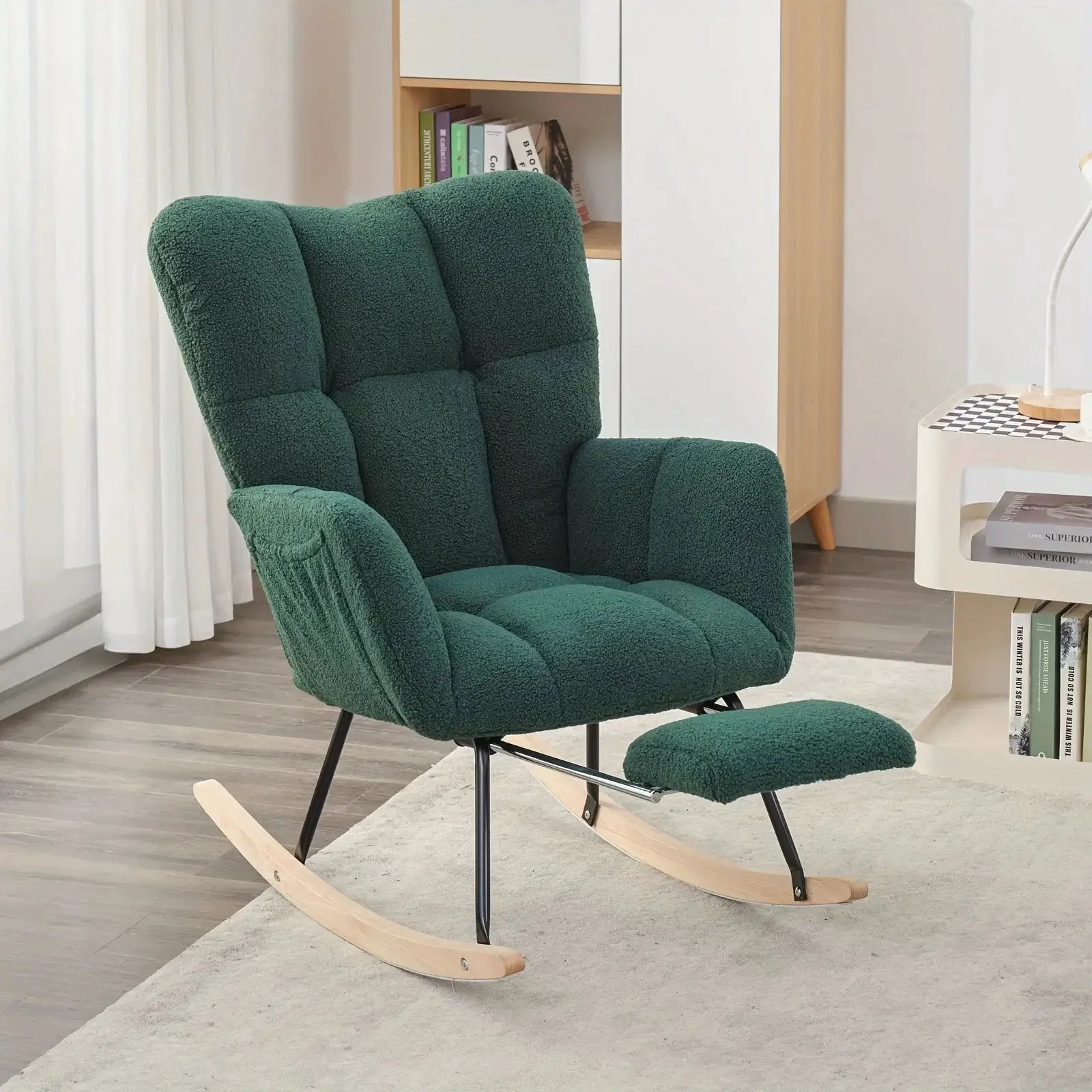 Ergonomic Teddy Fabric Rocking Chair with Footstool - Hardwood Frame Glider Chair with Plush Cushioning, Manual Rocker for Indoor Use, Easy-Clean Spot Clean Design, Ideal for , Living Room, Bedroom - Perfect for Mum & Adults by House Of Avana