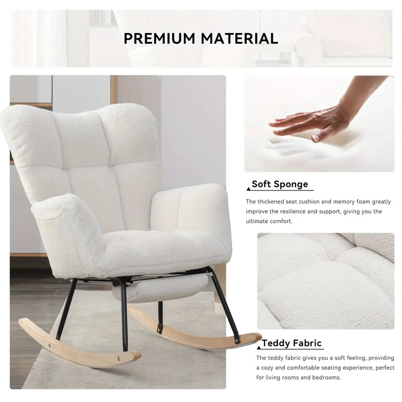 Ergonomic Teddy Fabric Rocking Chair with Footstool - Hardwood Frame Glider Chair with Plush Cushioning, Manual Rocker for Indoor Use, Easy-Clean Spot Clean Design, Ideal for , Living Room, Bedroom - Perfect for Mum & Adults by House Of Avana