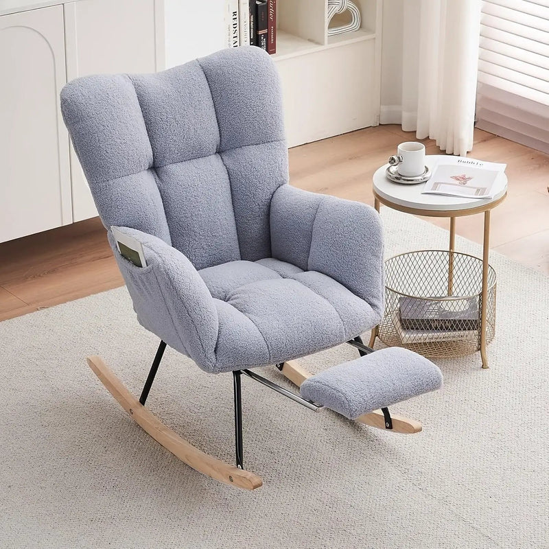 Ergonomic Teddy Fabric Rocking Chair with Footstool - Hardwood Frame Glider Chair with Plush Cushioning, Manual Rocker for Indoor Use, Easy-Clean Spot Clean Design, Ideal for , Living Room, Bedroom - Perfect for Mum & Adults by House Of Avana