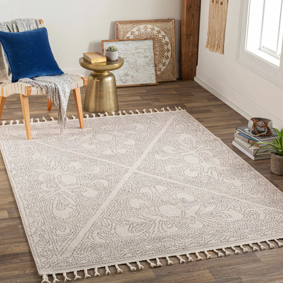 Birdwood Cream & Brown Area Rug, installed in a room