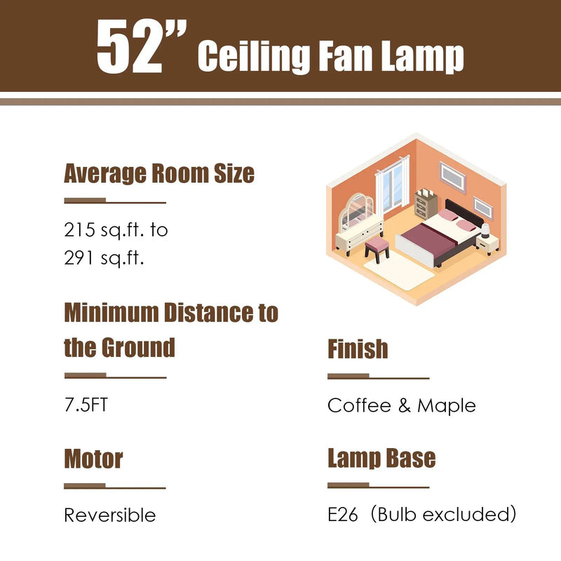 52 Inch 3-Speed Crystal Ceiling Fan Light with Remote Control-Black by DirectDeals