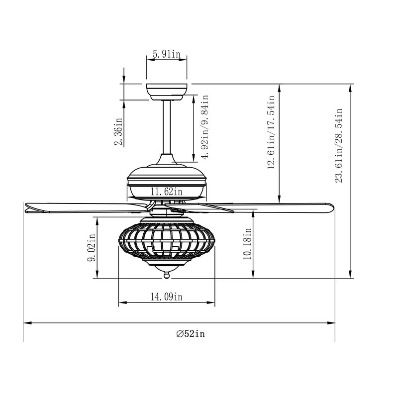 52 Inches Ceiling Fan with Wooden Blades and Remote Control-Silver by DirectDeals