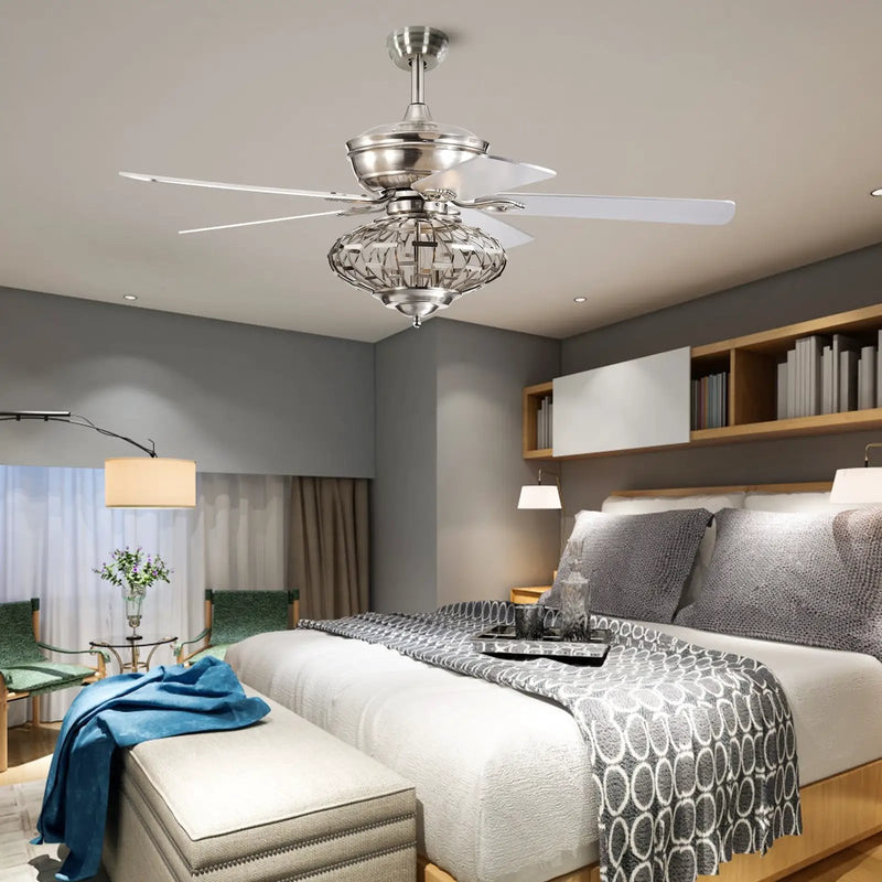 52 Inches Ceiling Fan with Wooden Blades and Remote Control-Silver by DirectDeals
