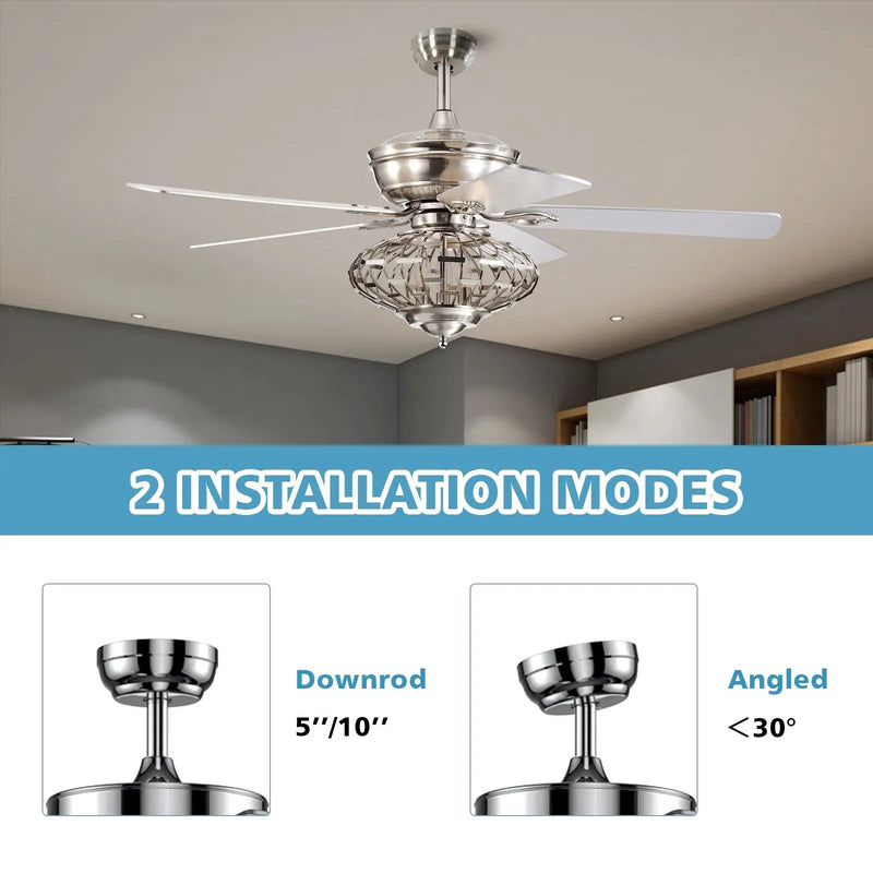 52 Inches Ceiling Fan with Wooden Blades and Remote Control-Silver by DirectDeals