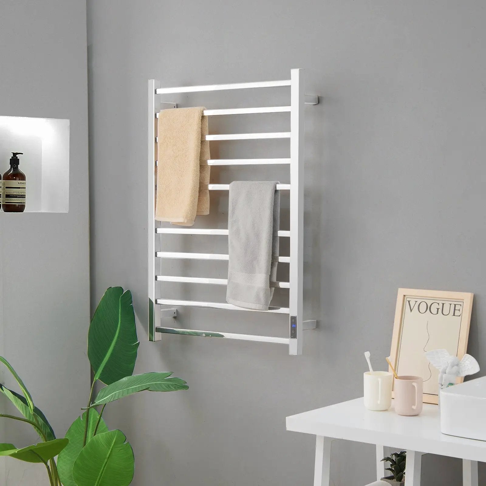 10 Bar Towel Warmer Wall Mounted Electric Heated Towel Rack with Built-in Timer-Silver by DirectDeals