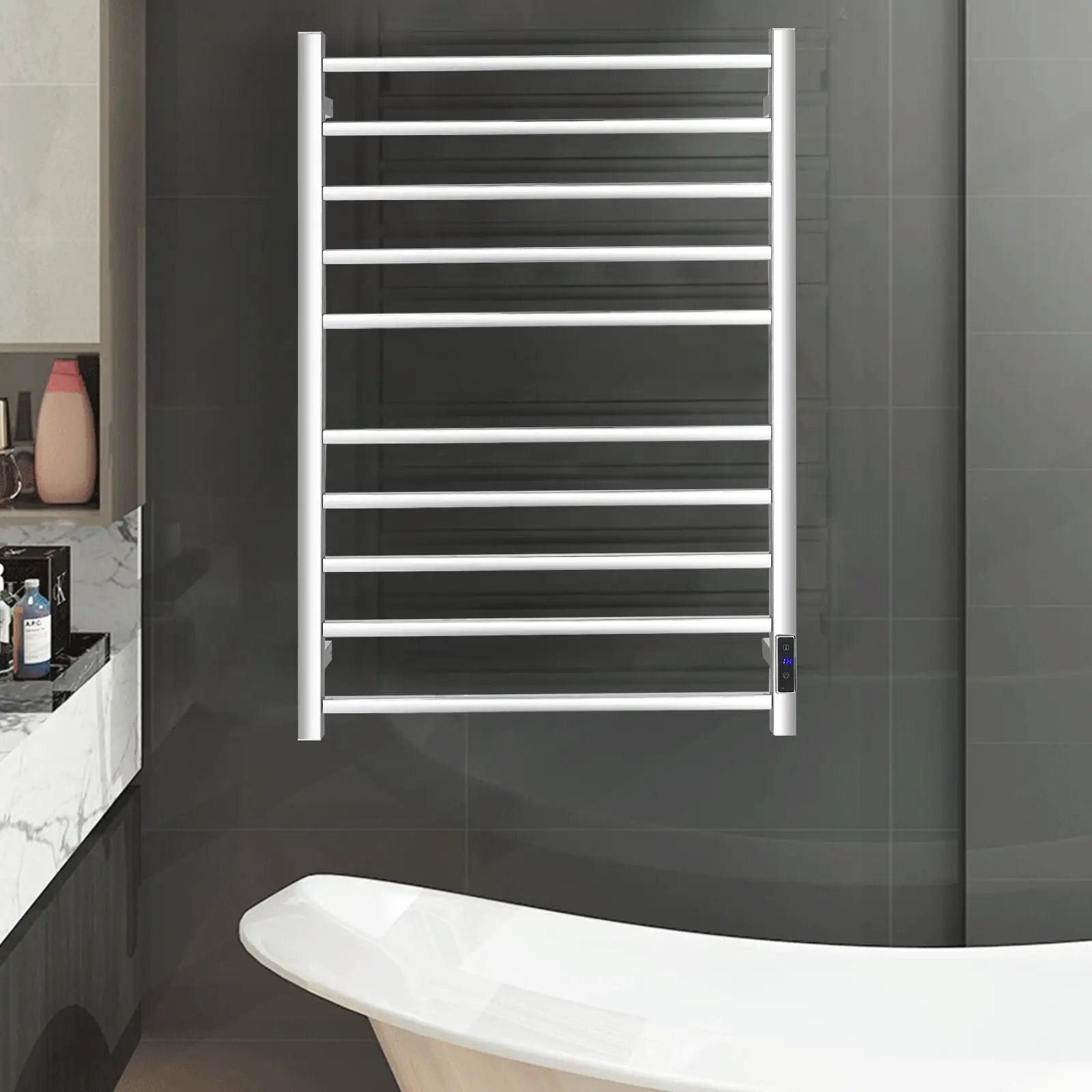 10 Bar Towel Warmer Wall Mounted Electric Heated Towel Rack with Built-in Timer-Silver by DirectDeals