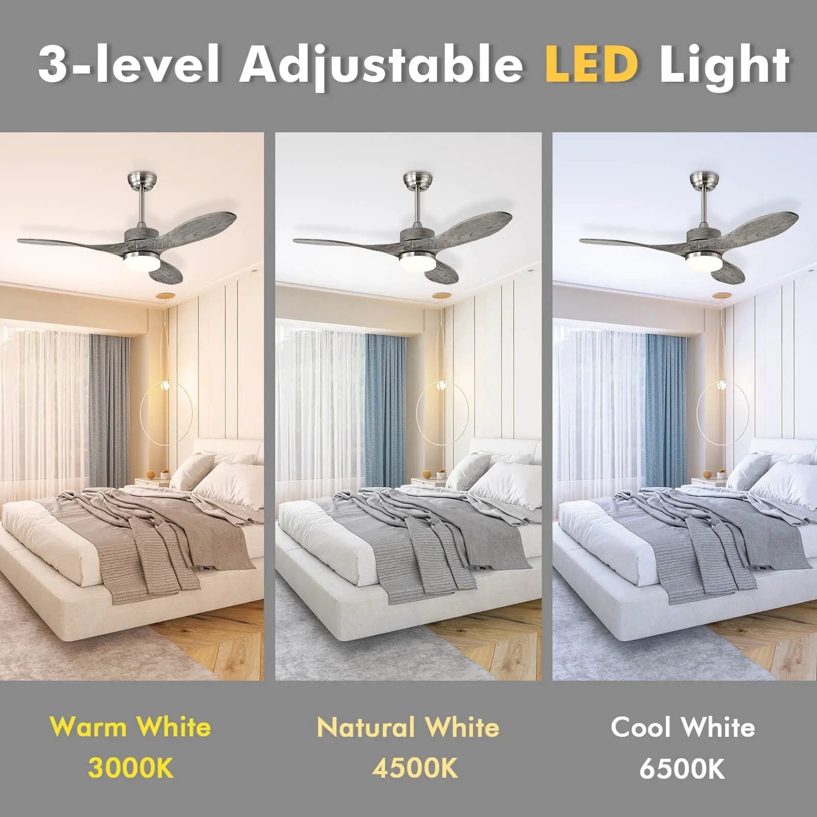 48 Inch Wood Ceiling Fan with LED Lights and 6 Speed Levels by DirectDeals