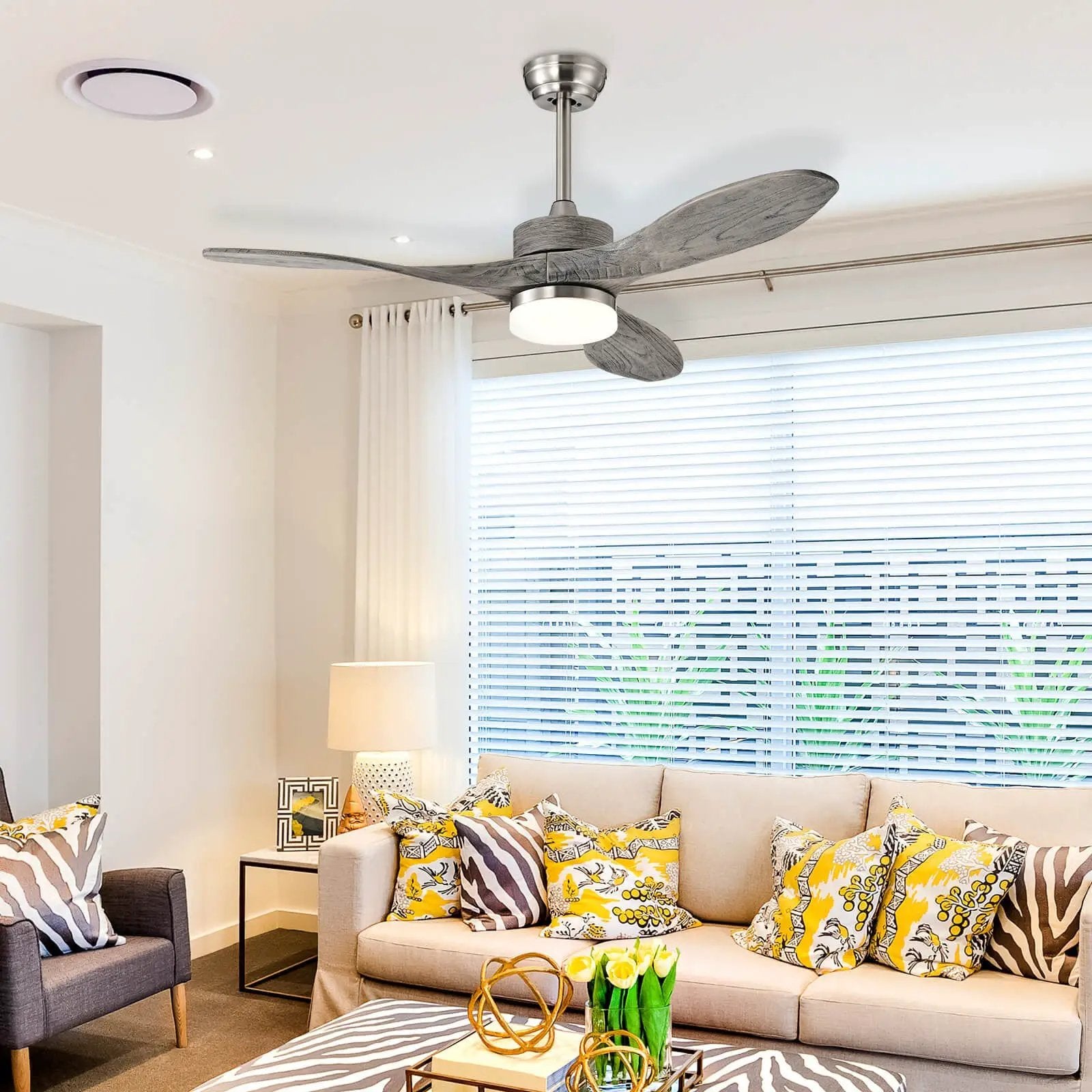 48 Inch Wood Ceiling Fan with LED Lights and 6 Speed Levels by DirectDeals