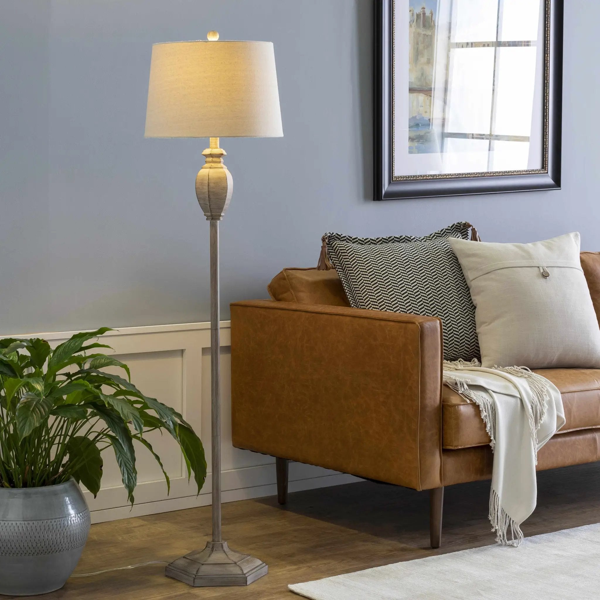 Esmeralda Resin Gray & Beige Floor Lamp by Boutique Rugs