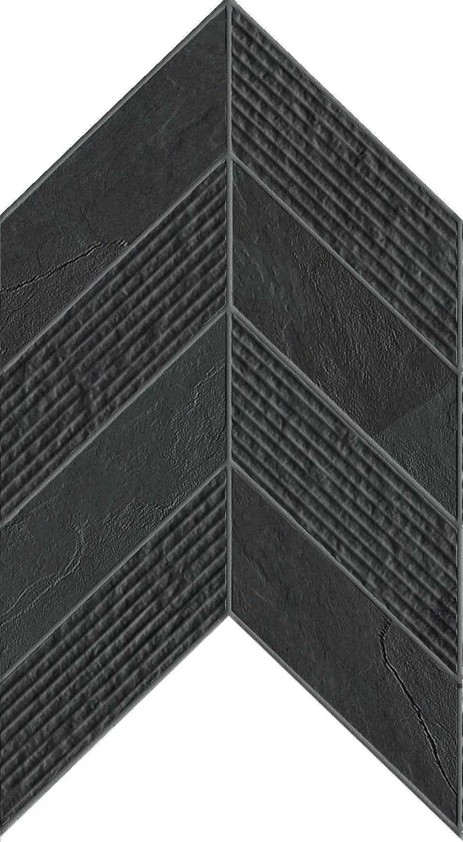 Essence Montauk Black Mosaic Chevron 3d Slate Look Porcelain Tiles 7.44x10 by landmarkceramics