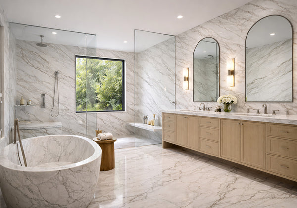 Estremoz White Honed Marble Slab Random room scene