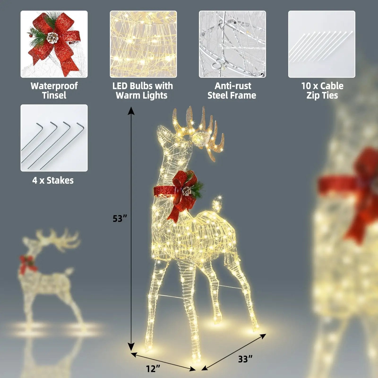 Lighted Standing Reindeer with Stakes for Christmas Decoration by DirectDeals