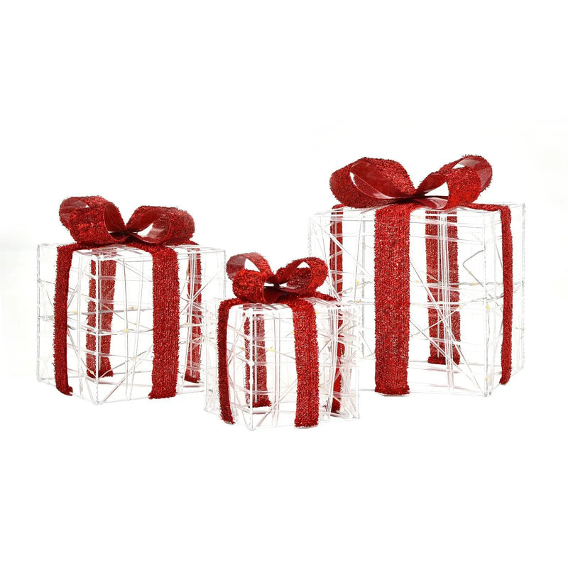3 Pieces Christmas Lighted Gift Boxes Decorations with 60 LED Lights for Indoor and Outdoor by DirectDeals