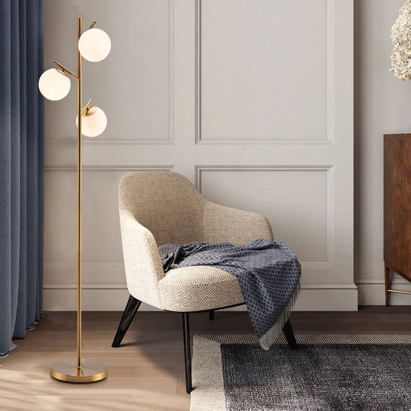 3-Globe Floor Lamp with Foot Switch and Bulb Bases-Golden by DirectDeals