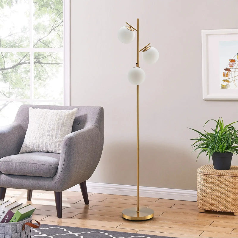 3-Globe Floor Lamp with Foot Switch and Bulb Bases-Golden by DirectDeals