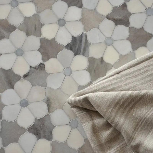 European Grey Multi Finish Theodora Marble Mosaics 12 1/8x14 room scene