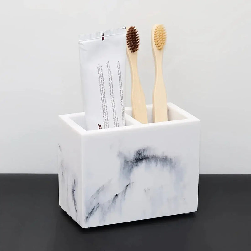 European Style 5-Piece Bathroom Accessory Set with Faux Marble Design - Includes Soap Dispenser, Toothbrush Holder, Tumbler, Soap Dish, and Tray - Elegant Vanity Countertop Ensemble for Home or Hotel Decor by House Of Avana
