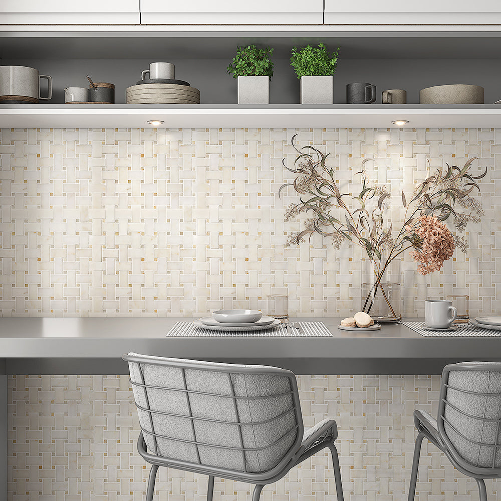 European Sugar Polished Basket Weave Marble Mosaics 12x12 Marble Polished 12x12 Mosaics — 2