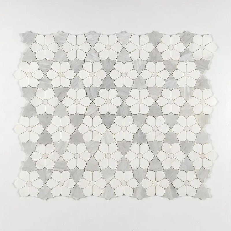 European White, Carrara T, Dolomite Multi Finish Theodora Marble Mosaics 12 1/8x14 closeup 1
