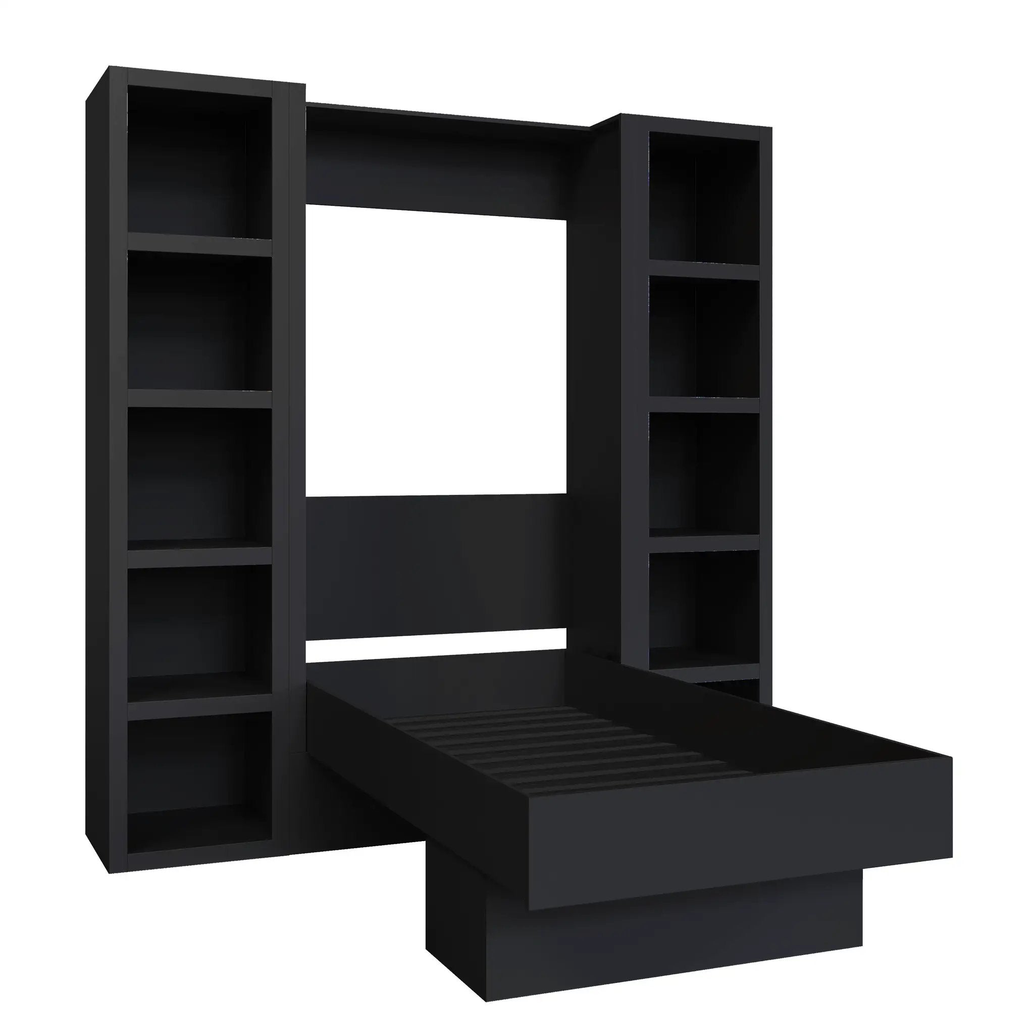 Easy-Lift Twin Murphy Wall Bed in Black with Two Bookshelves by Sharicks