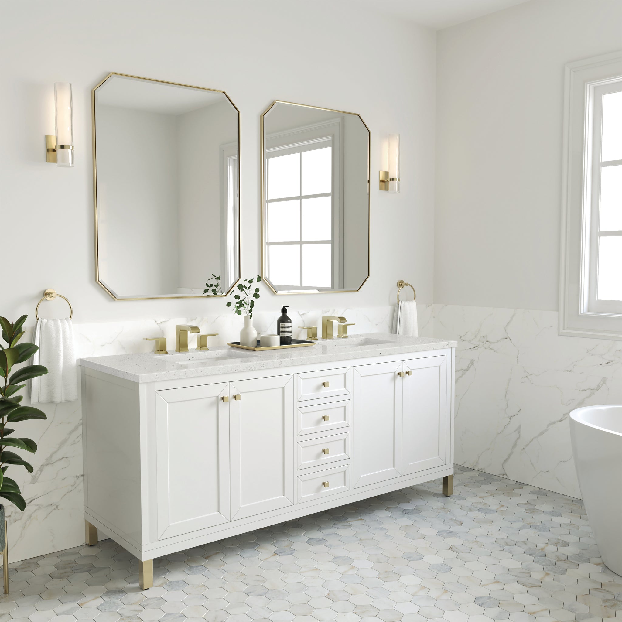 James Martin Chicago 72" Double Bathroom Vanity, Glossy White, view 31