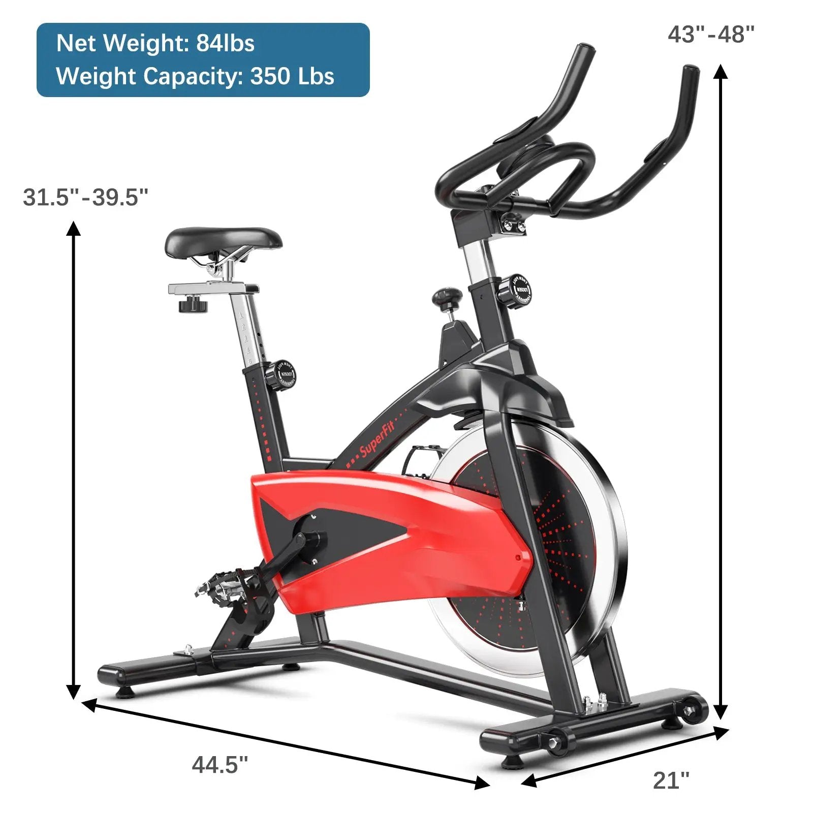 Magnetic Exercise Bike Fitness Cycling Bike with 35Lbs Flywheel for Home and Gym-Black & Red by DirectDeals