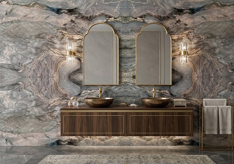Explosion Blue Polished Quartzite Slab Random room scene 3