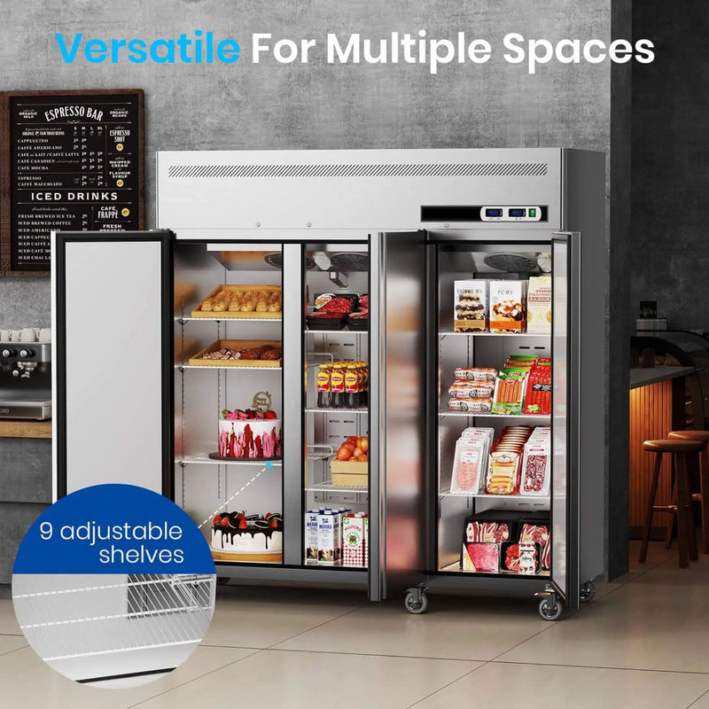 Extra-Large 72-Inch 54 Cu.Ft Commercial 3-Door Upright Reach-In Freezer Refrigerator Combo With Wheels (SAK68325) by SAKSBY WHOLESALE