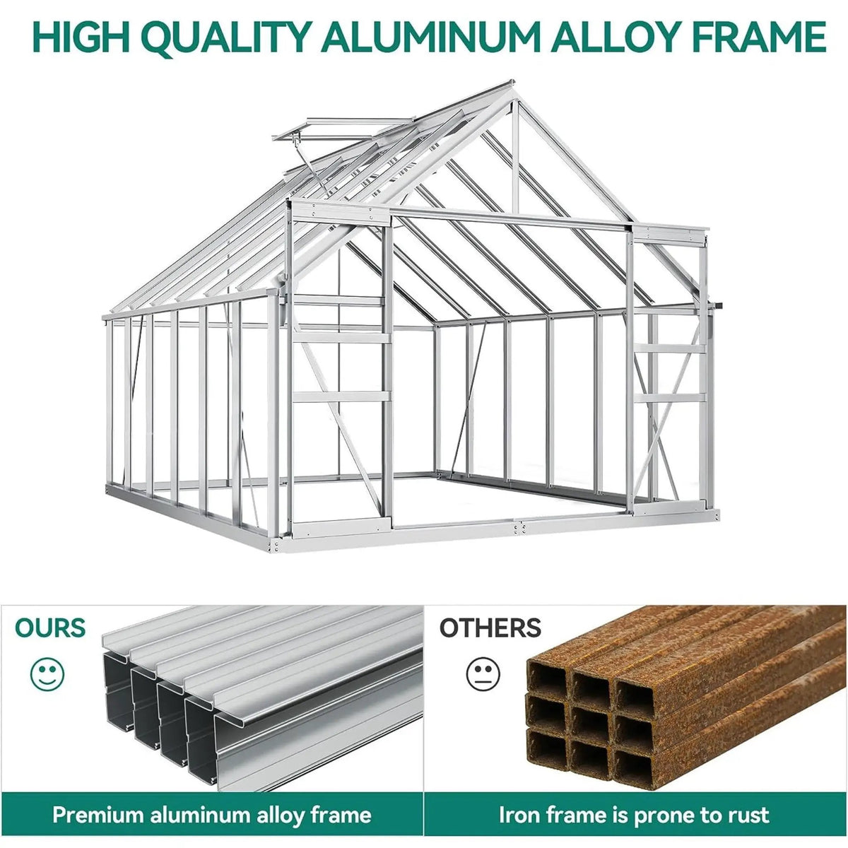 [10X12FT] Extra-Large Heavy-Duty Polycarbonate Aluminum Greenhouse With Sliding Doors And Vents (SAK74183) by SAKSBY WHOLESALE